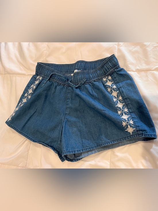 Garnet Hill Other - Garnet Hill chambray denim girl’s large blue shorts embroidery pull on